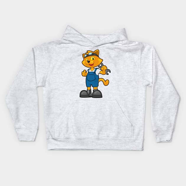 Cat as Mechanic with Spanner Kids Hoodie by Markus Schnabel